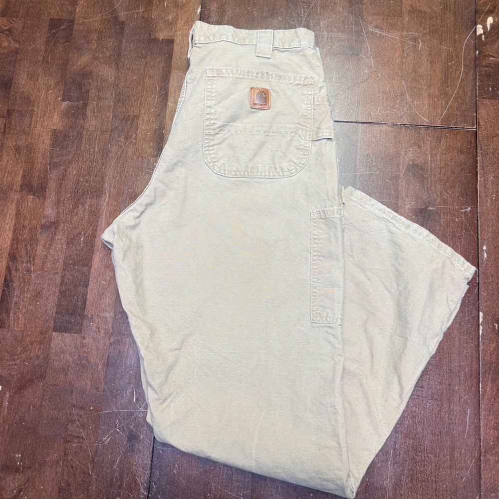 Carhartt Dungaree Pants Men 36x32 Tan Khaki B161 DKH Canvas Utility Workwear